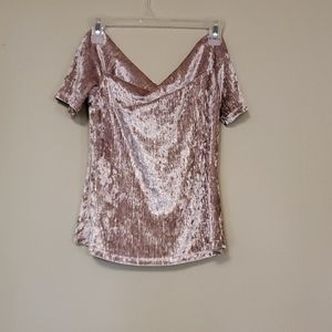 off the shoulders metallic pink shirt
